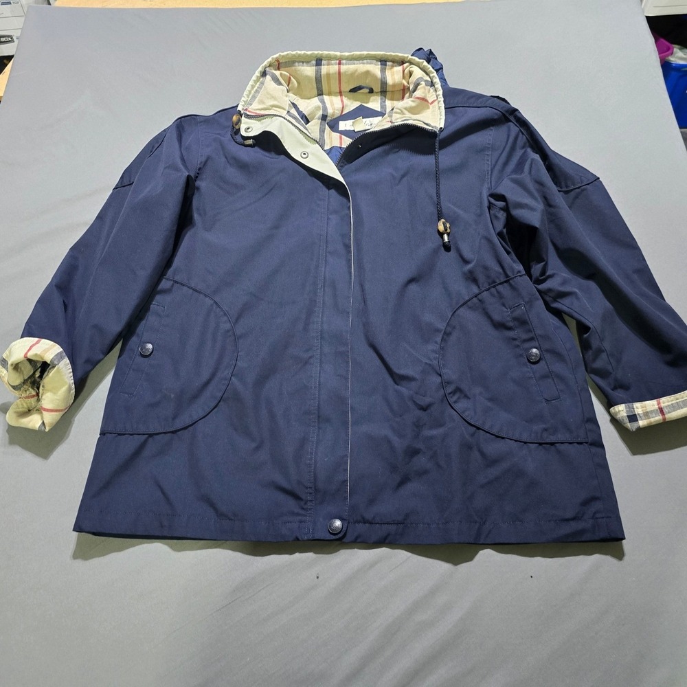 1 Madison Utility Jacket Mens XL Navy Blue Plaid Lined Hooded Windbreaker Coat